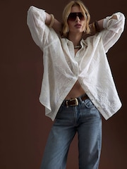 River Island Cream Oversized 100% Cotton Long Sleeve Shirt - Image 2 of 4