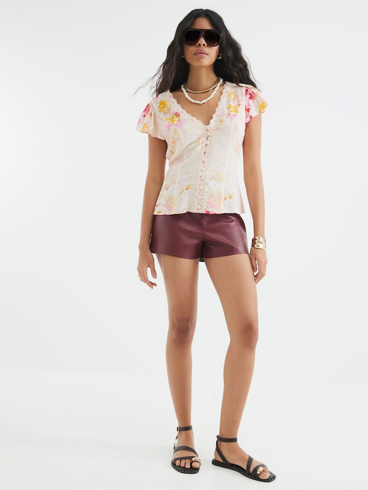 River Island Pink Floral Print Angel Sleeve Blouse - Image 3 of 4