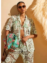 River Island Green Del Maar Lace Beach Shirt - Image 1 of 4