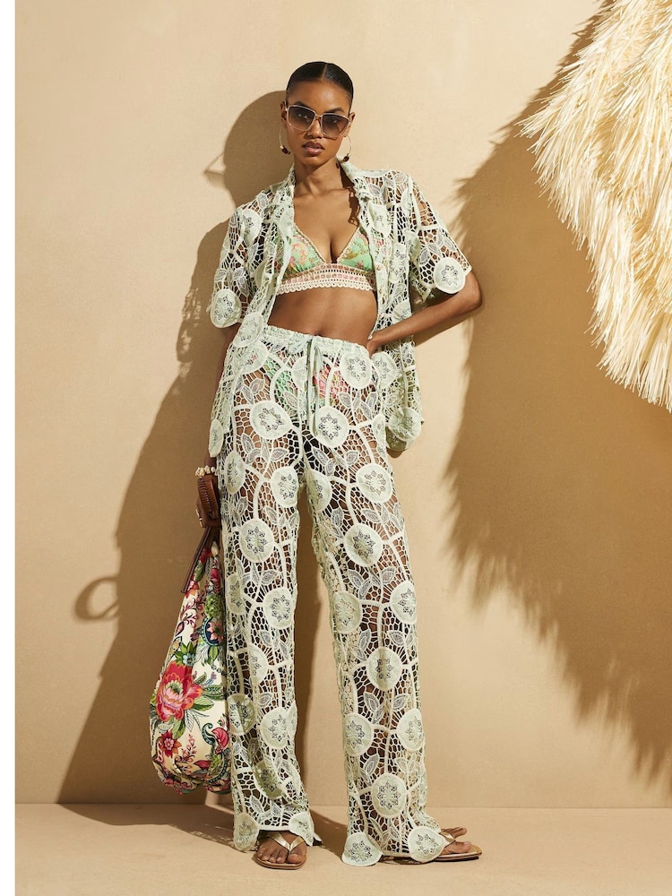 River Island Green Del Maar Lace Beach Shirt - Image 1 of 4 River Island Green Del Maar Lace Beach Shirt - Image 1 of 4