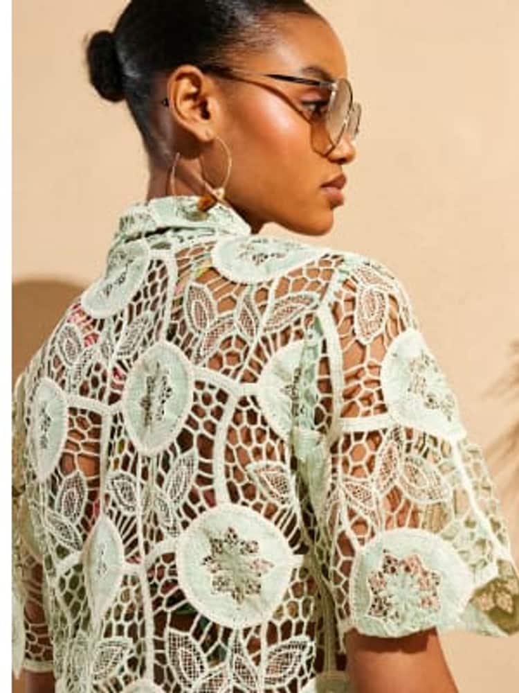 River Island Green Del Maar Lace Beach Shirt - Image 2 of 4