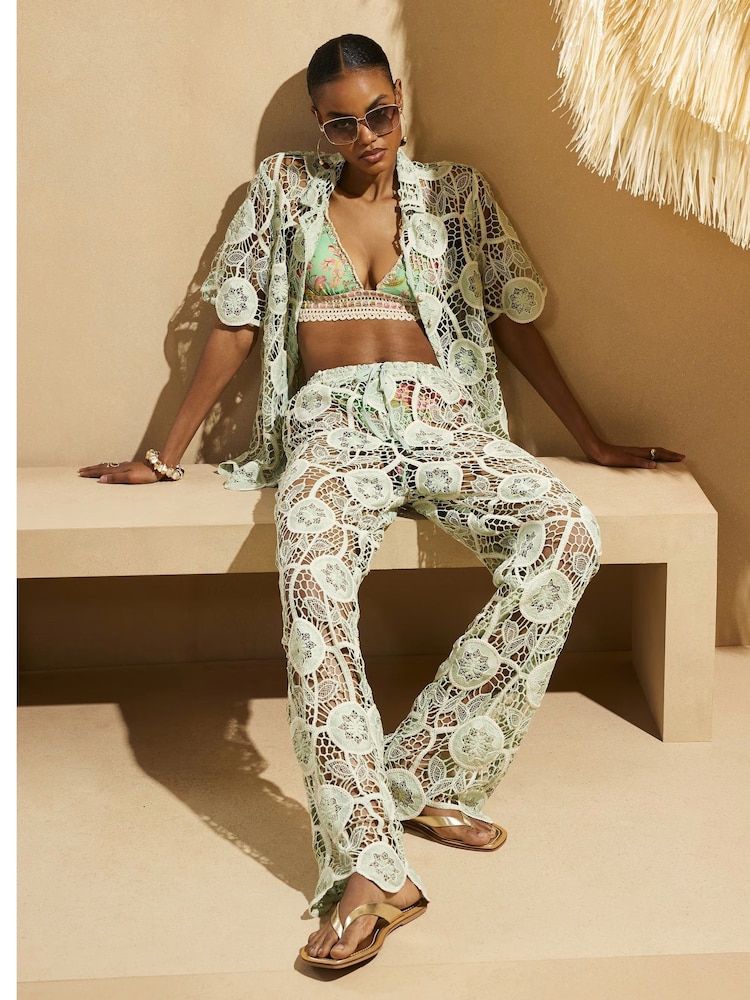 River Island Green Del Maar Lace Beach Shirt - Image 2 of 4 River Island Green Del Maar Lace Beach Shirt - Image 2 of 4