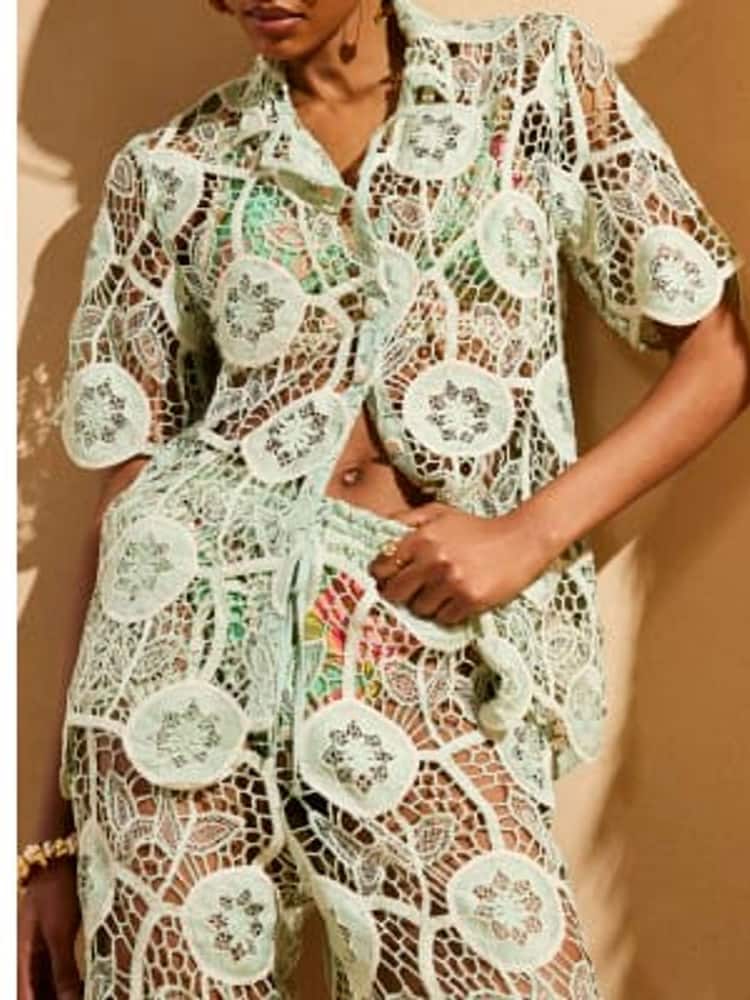 River Island Green Del Maar Lace Beach Shirt - Image 4 of 4