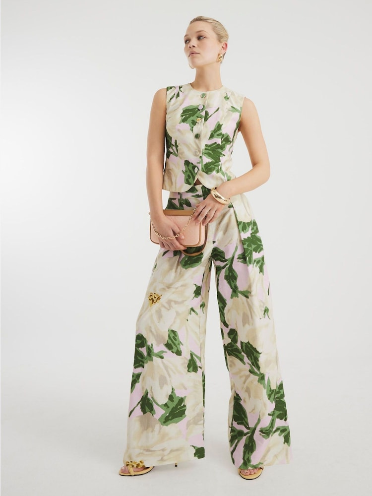 River Island Pink Floral Print High Neck Waistcoat - Image 1 of 3