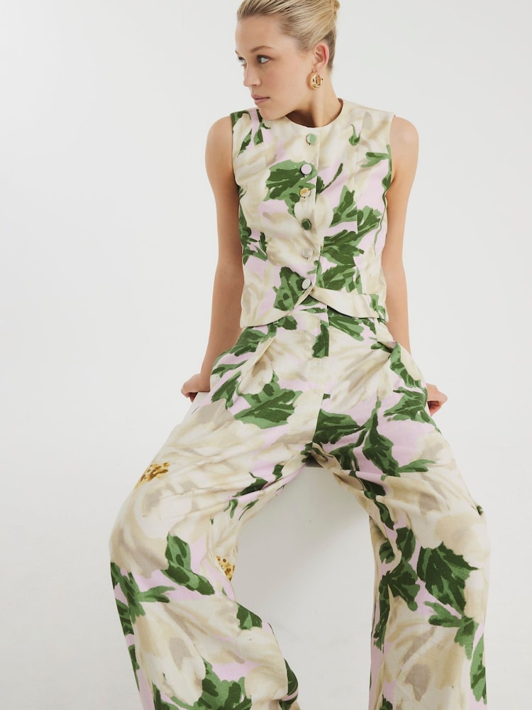 River Island Pink Floral Print High Neck Waistcoat - Image 2 of 3