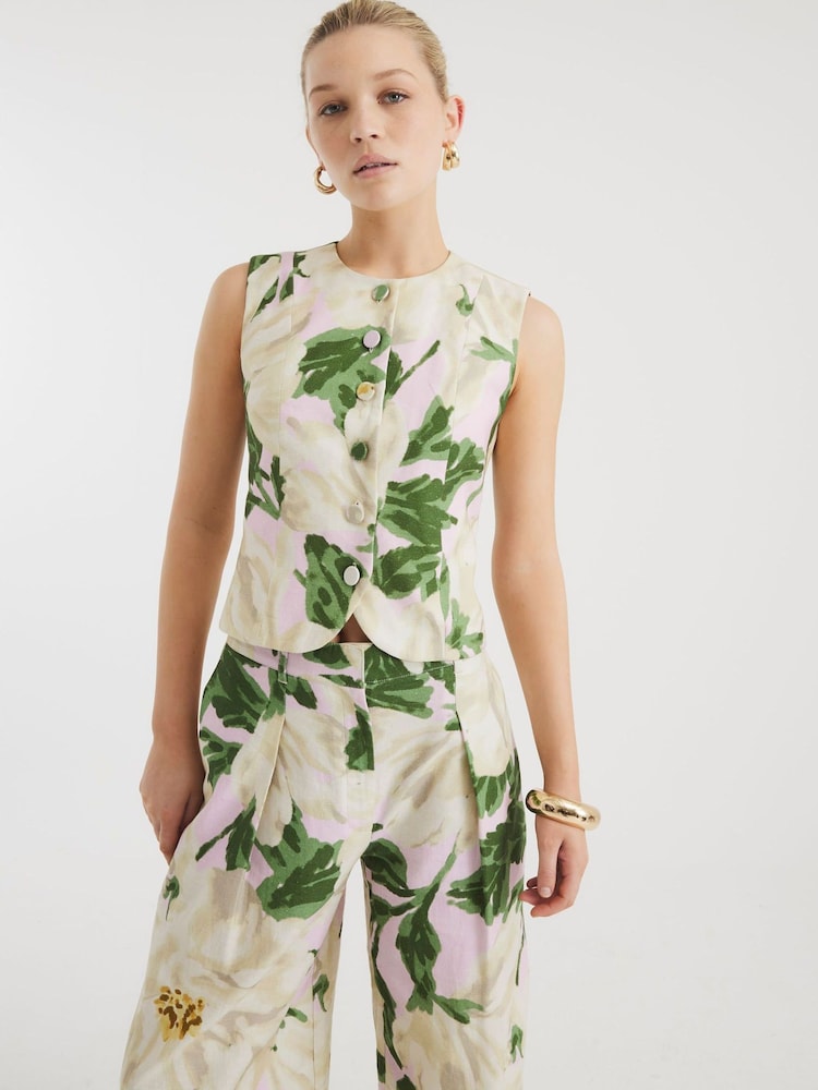 River Island Pink Floral Print High Neck Waistcoat - Image 3 of 3