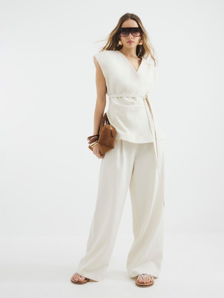 River Island Cream Wide Leg Linen Trousers - Image 1 of 4 River Island Cream Wide Leg Linen Trousers - Image 1 of 4