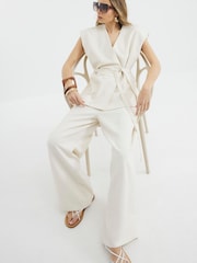 River Island Cream Wide Leg Linen Trousers - Image 3 of 4