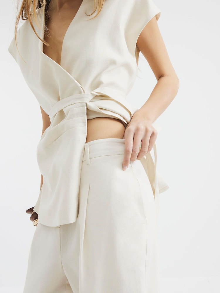 River Island Cream Wide Leg Linen Trousers - Image 4 of 4 River Island Cream Wide Leg Linen Trousers - Image 4 of 4