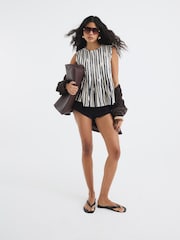 River Island Black Pleated Stripe 100% Cotton Shell Top - Image 3 of 4