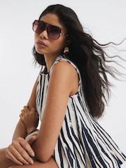 River Island Black Pleated Stripe 100% Cotton Shell Top - Image 4 of 4