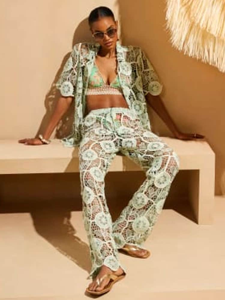 River Island Green Del Maar Lace Trousers - Image 1 of 4