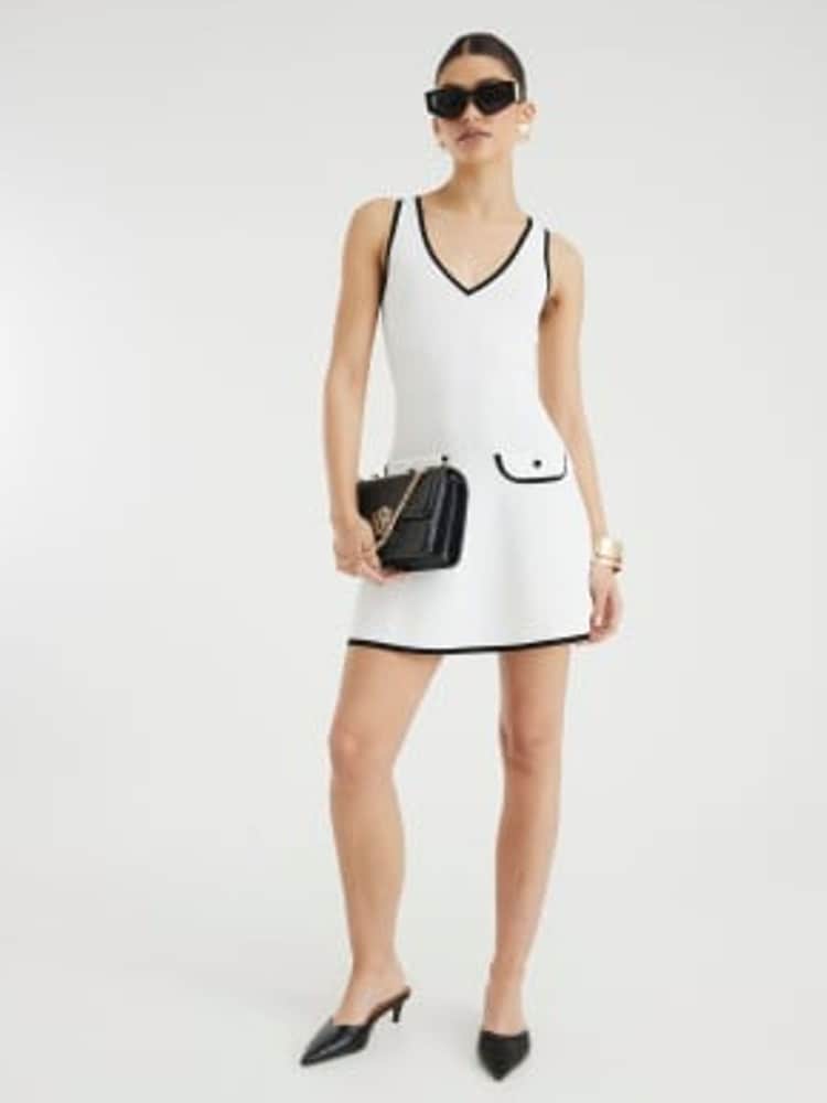 River Island White Contast Mini Shift Dress - Image 1 of 4