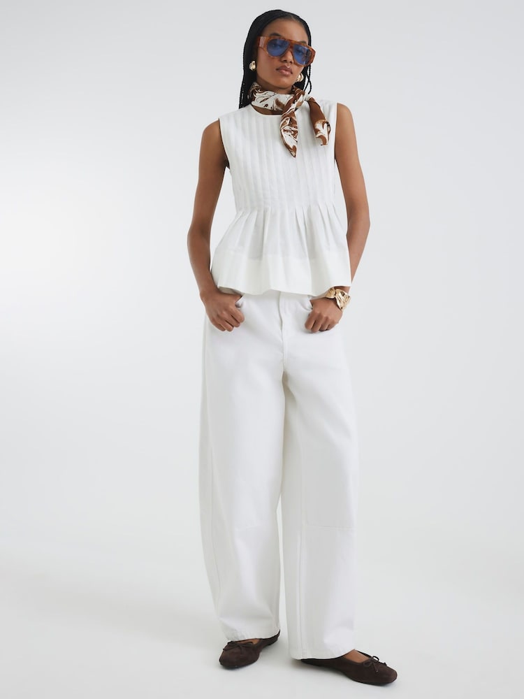 River Island White Pleated 100% Cotton Shell Vest Top - Image 1 of 4