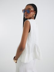 River Island White Pleated 100% Cotton Shell Vest Top - Image 2 of 4