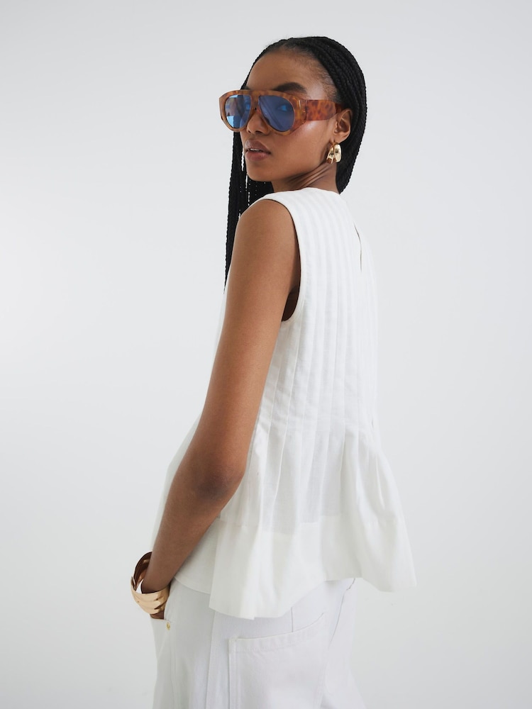 River Island White Pleated 100% Cotton Shell Vest Top - Image 2 of 4