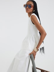 River Island White Pleated 100% Cotton Shell Vest Top - Image 3 of 4
