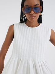 River Island White Pleated 100% Cotton Shell Vest Top - Image 4 of 4
