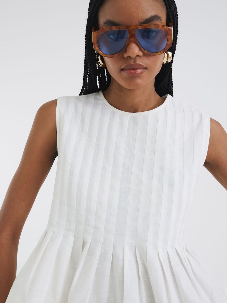 River Island White Pleated 100% Cotton Shell Vest Top - Image 4 of 4