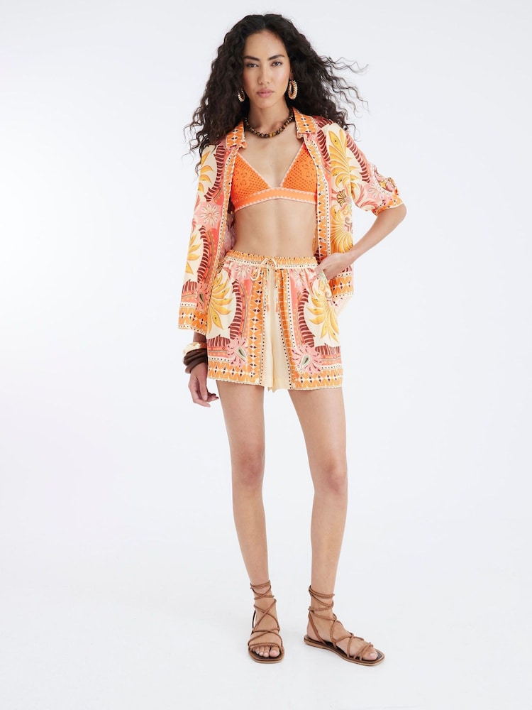 River Island Orange Long Sleeve Scarf Print Shirt - Image 2 of 4