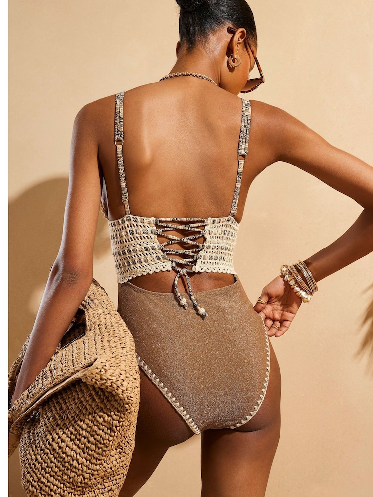 Maillot de bain River Island Del Maar à paillettes plongeantes - Image 3 of 4
