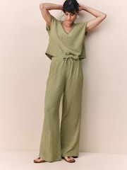 Green Textured Wide Leg Trousers - Image 1 of 7