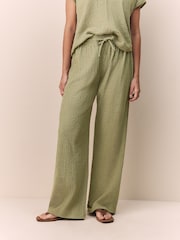 Green Textured Wide Leg Trousers - Image 2 of 7