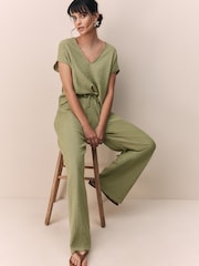 Green Textured Wide Leg Trousers - Image 3 of 7