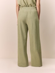 Green Textured Wide Leg Trousers - Image 4 of 7