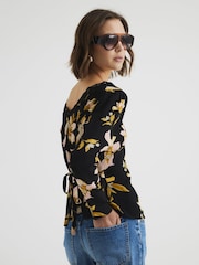 River Island Black Floral Print Lace Trim Top - Image 2 of 6