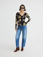 River Island Black Floral Print Lace Trim Top - Image 3 of 6
