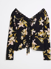 River Island Black Floral Print Lace Trim Top - Image 5 of 6
