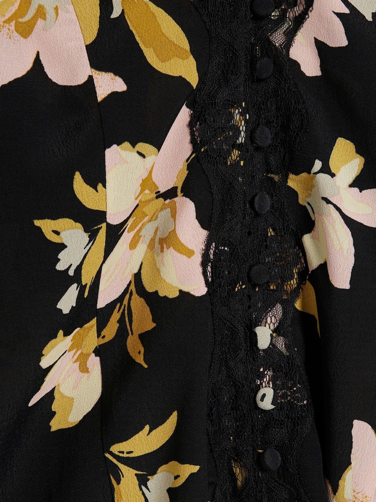 River Island Black Floral Print Lace Trim Top - Image 6 of 6