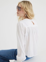 River Island White Long Sleeve Lace Trim Embroidered 100% Cotton Top - Image 4 of 6