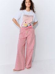 Pink Gingham Cotton Rich Wide Leg Pull On Trousers - Image 2 of 5
