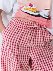 Pink Gingham Cotton Rich Wide Leg Pull On Trousers - Image 5 of 5