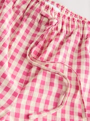 Pink Gingham Cotton Rich Wide Leg Pull On Trousers - Image 7 of 8