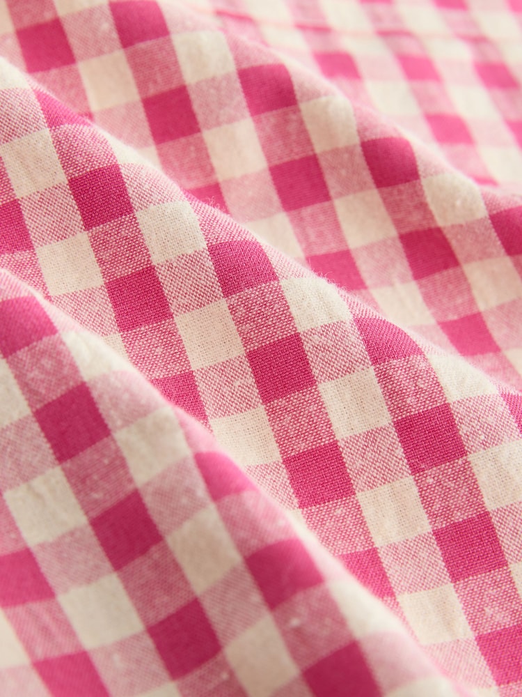 Pink Gingham Cotton Rich Wide Leg Pull On Trousers - Image 8 of 8