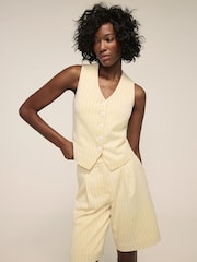 Mint Velvet Yellow Pinstripe Tailored Shorts - Image 1 of 8