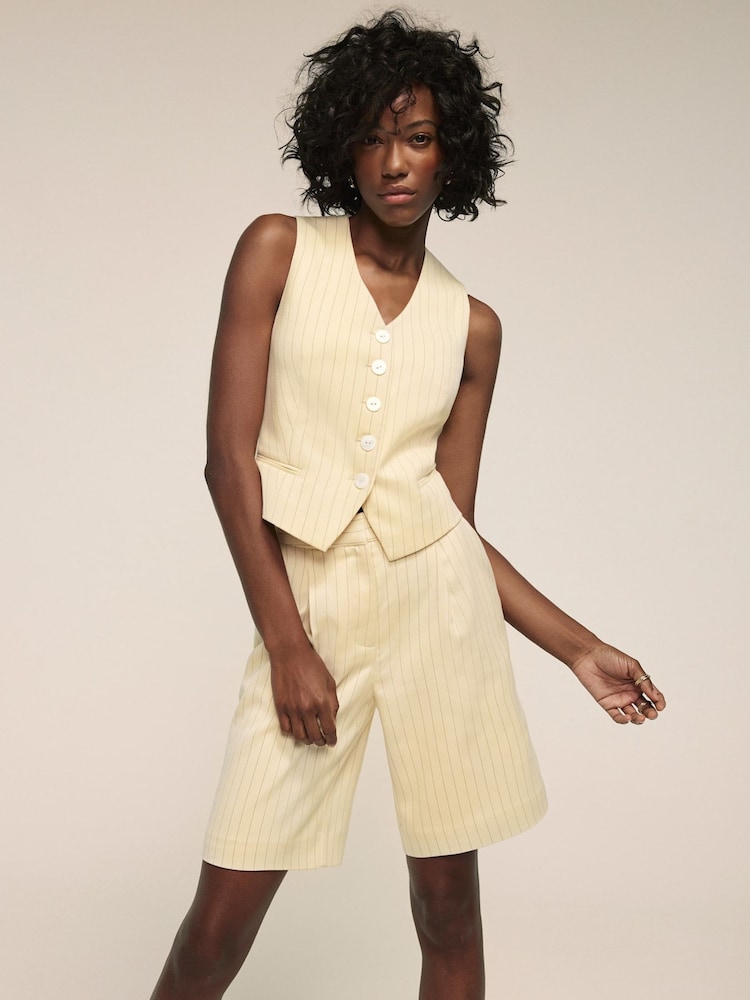 Mint Velvet Yellow Pinstripe Tailored Shorts - Image 2 of 8