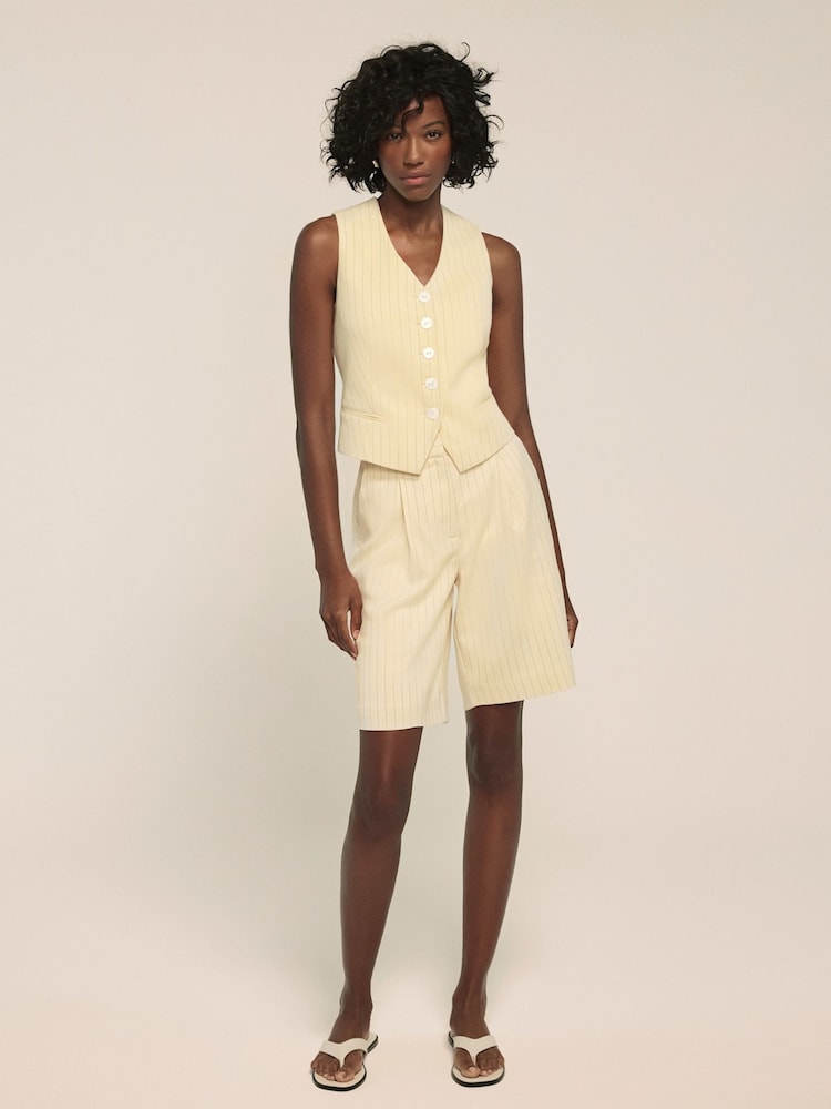 Mint Velvet Yellow Pinstripe Tailored Shorts - Image 4 of 8