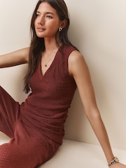Red Sleeveless Textured V-Neck Top - Image 1 of 8