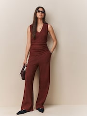 Red Sleeveless Textured V-Neck Top - Image 2 of 8