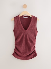 Red Sleeveless Textured V-Neck Top - Image 6 of 8