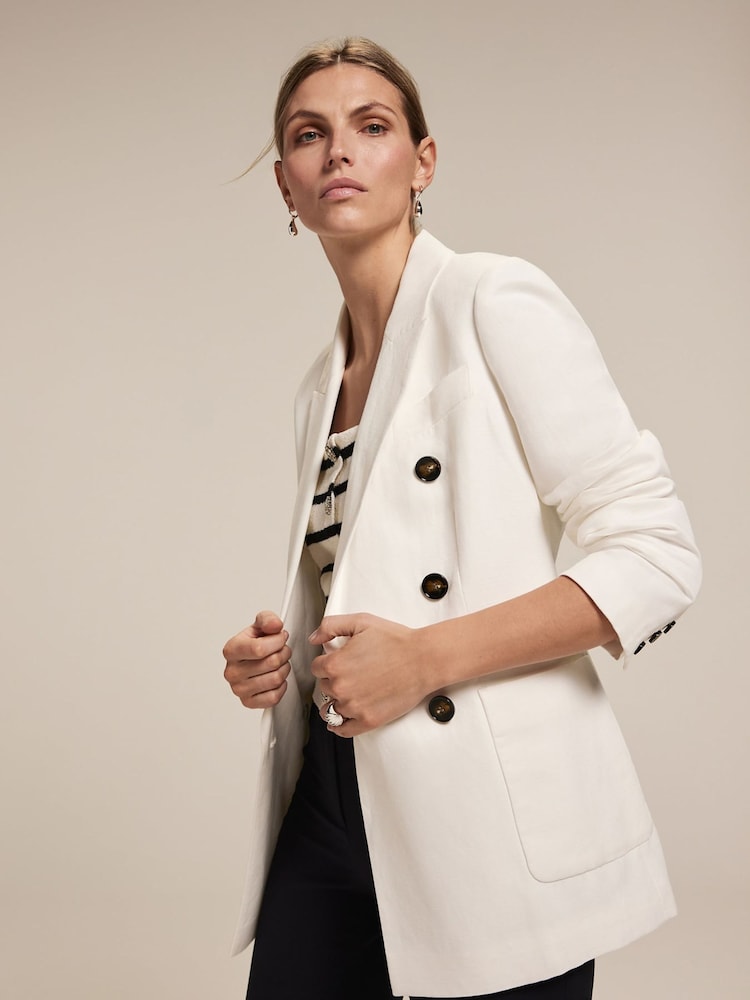 Mint Velvet White Linen Double Breasted Blazer - Image 1 of 7 Mint Velvet White Linen Double Breasted Blazer - Image 1 of 7