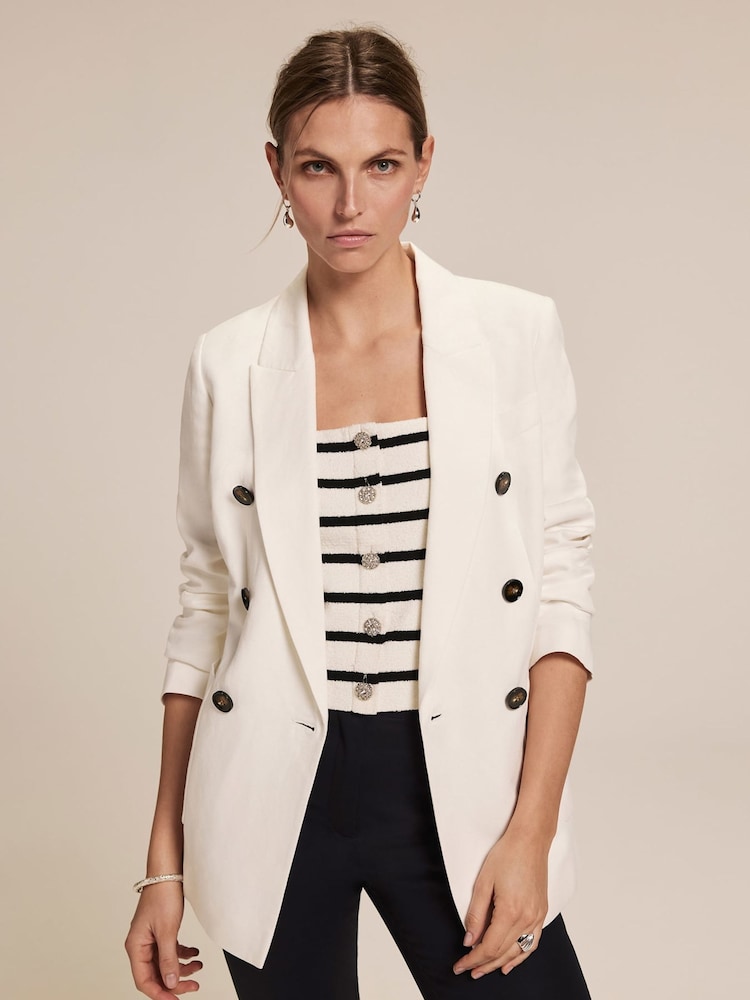 Mint Velvet White Linen Double Breasted Blazer - Image 2 of 7 Mint Velvet White Linen Double Breasted Blazer - Image 2 of 7