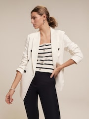 Mint Velvet White Linen Double Breasted Blazer - Image 4 of 7