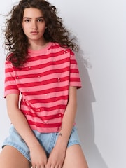 Pink Stripe Short Sleeve Embellished Stripe T-Shirt - Image 1 of 4