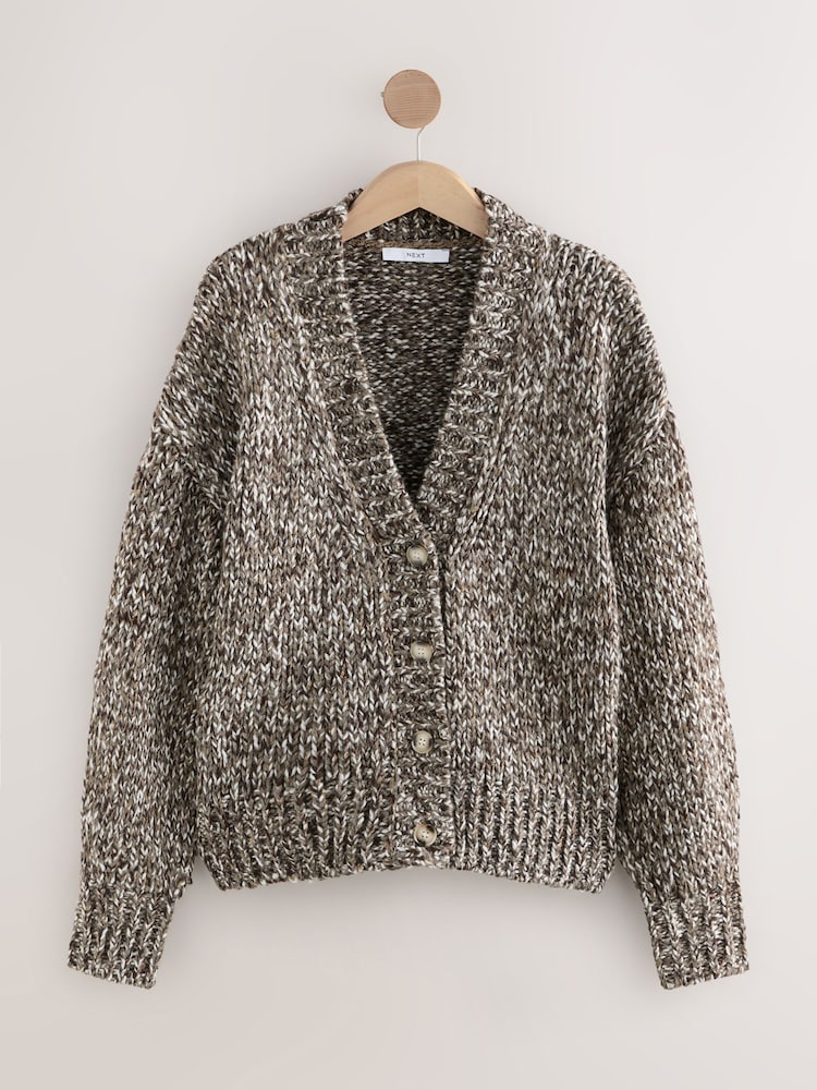 Brown Multi Twist Knitted Cardigan With Wool - Image 1 of 3