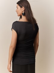Black/Mink Short Sleeve Ruched Detail Jersey T-Shirt - Image 4 of 7